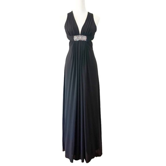 BCBGMaxAzria Lexie Beaded Jeweled Cocktail Maxi Long Dress Gown in Black XS - Picture 2 of 8